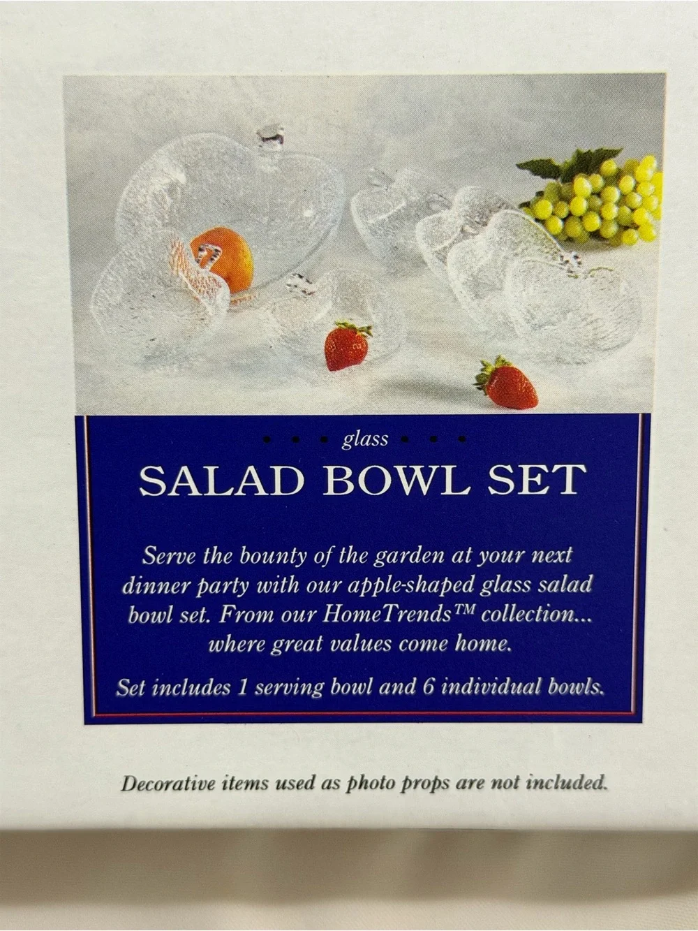 Vtg 7 Pc Apple Shaped Textured Clear Glass Salad/Fruit Bowl Set In Box Italy